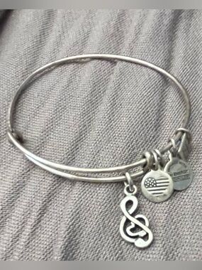 Alex and Ani Silver Music Treble Clef Charm Bangle Bracelet
